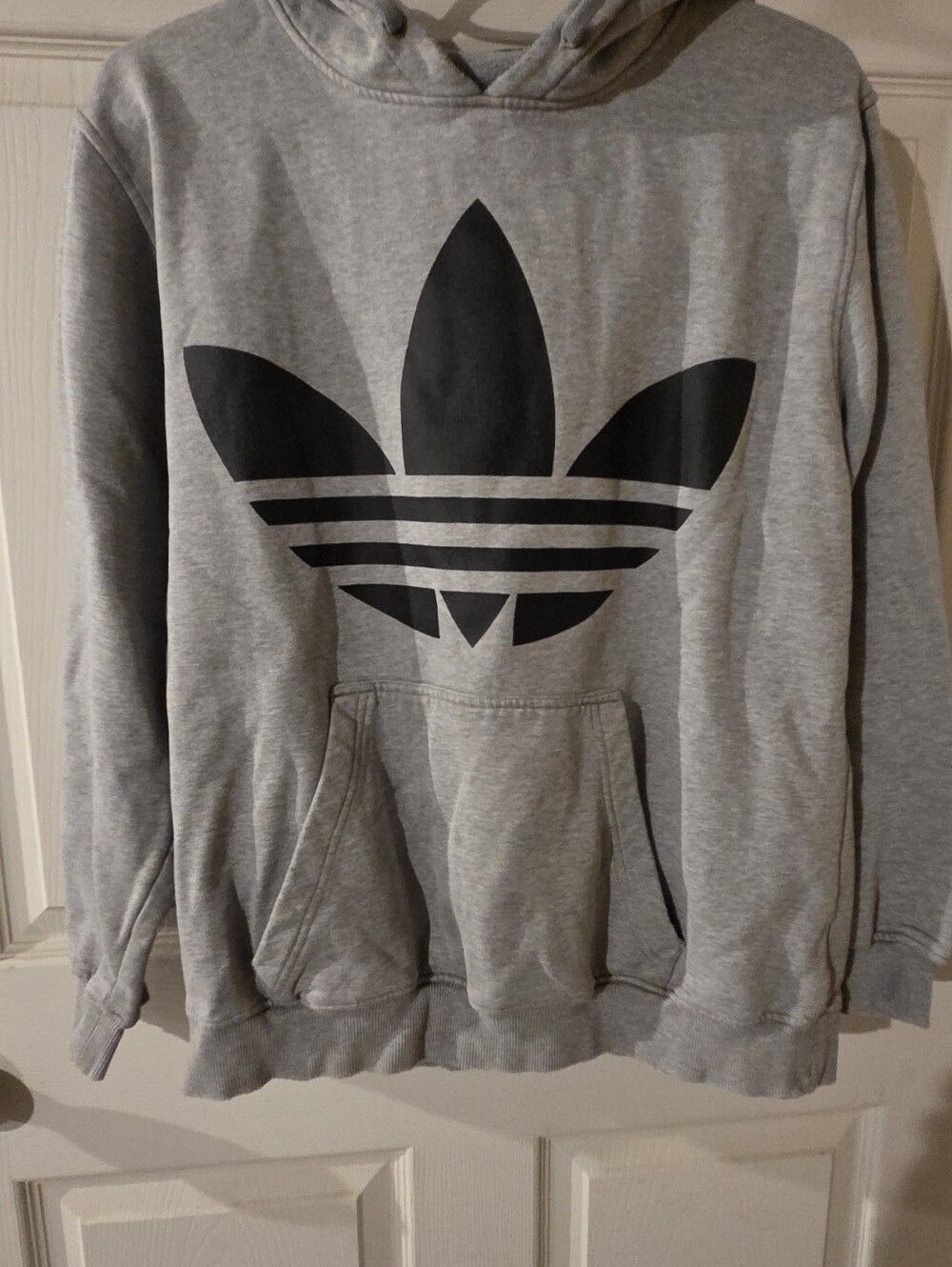 adidas Light Gray Pullover Hoodie with Black Trefoil
